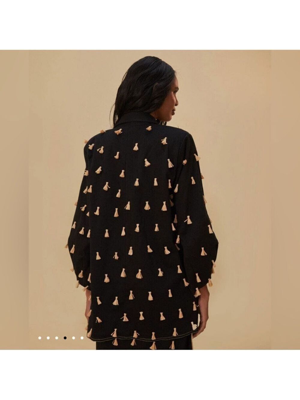 Farm Rio Black Raffia Fringed Blazer - Picture 6 of 9